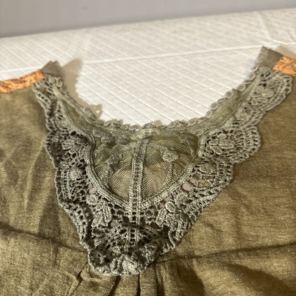 Pretty Angel Sz XL Sleeveless Top Taupe Lace Linen Boho Regency Victorian Lace - Picture 14 of 16